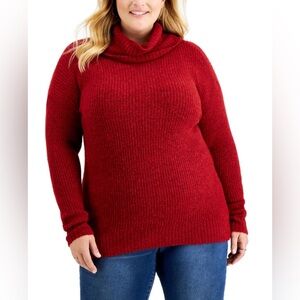 Style & Co Plus Knit Ribbed Cowl Neck Tunic Sweater Red Heathered Stretch 3X